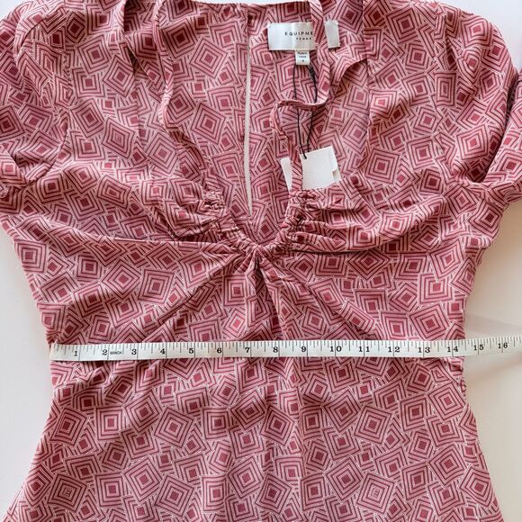 NWT Equipment Femme Arden 100% Silk Geometric Print Blouse in Earth Red Size 6 - Picture 14 of 14